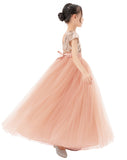 Sequins V-Back Cap Sleeves Formal Flower Girl Dresses for Junior Pageant Christening Church Gown 323