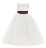 Ivory V-Back Satin Flower Girl Dresses with Colored Sash Special Events Formal Evening Gown 219T(4)