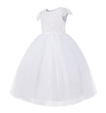 Floral Lace Cap Sleeves Flower Girl Dress Ceremonial Gown Ballroom Dresses for Toddlers 214