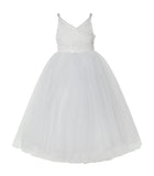 V-Neck Tulle Sequin Flower Girl Dress Junior Bridesmaid Gown Holy Communion Baptism Dresses 218