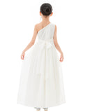One Shoulder Sequins Chiffon Flower Girl Dress for Special Occasions Photoshoot Ceremonial Gown 328