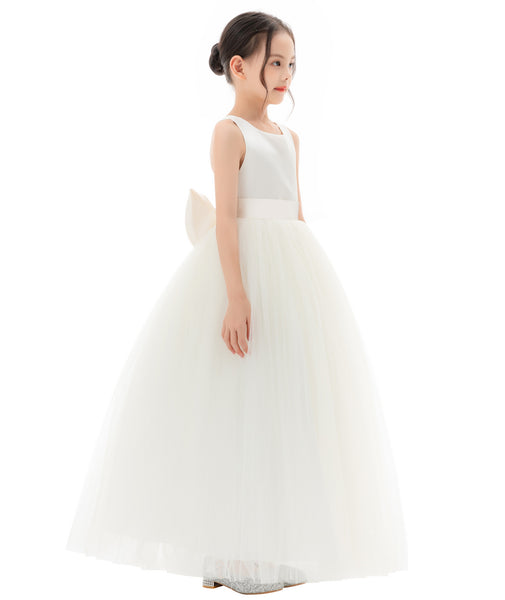 Satin Backless Tulle Flower Girl Dresses for Special Occasions Bridesmaid Pretty Princess Gown 722
