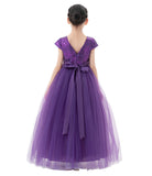 Sequins V-Back Cap Sleeves Formal Flower Girl Dresses for Junior Pageant Christening Church Gown 323