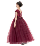 Sequins V-Back Cap Sleeves Formal Flower Girl Dresses for Junior Pageant Christening Church Gown 323