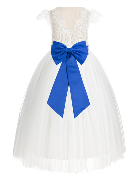 Ivory Cap Sleeves V-Back Lace Flower Girl Dress Special Occasions Junior Bridesmaid Gown 622T(3)