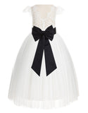 Ivory Cap Sleeves V-Back Lace Flower Girl Dress Special Occasions Junior Bridesmaid Gown 622T(3)