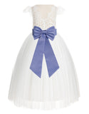 Ivory Cap Sleeves V-Back Lace Flower Girl Dress Special Occasions Junior Bridesmaid Gown 622T(2)