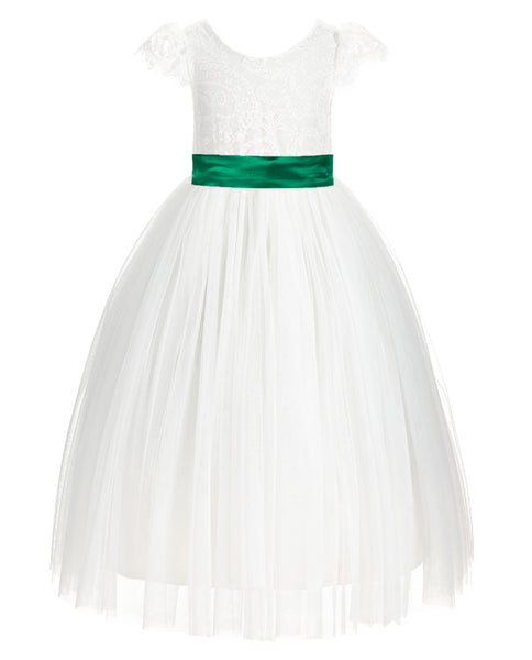 Ivory Cap Sleeves V-Back Lace Flower Girl Dress Special Occasions Junior Bridesmaid Gown 622T(3)