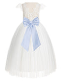 Ivory Cap Sleeves V-Back Lace Flower Girl Dress Special Occasions Junior Bridesmaid Gown 622T(3)