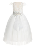 Ivory Cap Sleeves V-Back Lace Flower Girl Dress Special Occasions Junior Bridesmaid Gown 622T(3)
