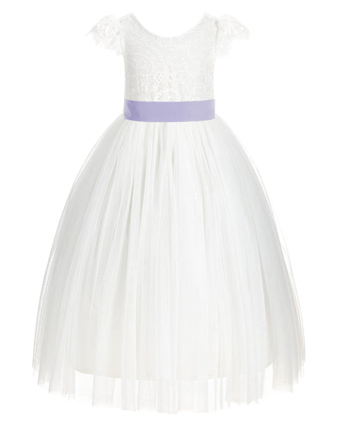 Ivory Cap Sleeves V-Back Lace Flower Girl Dress Special Occasions Junior Bridesmaid Gown 622T(2)