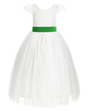 Ivory Cap Sleeves V-Back Lace Flower Girl Dress Special Occasions Junior Bridesmaid Gown 622T(2)