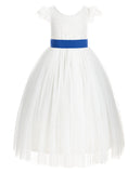 Ivory Cap Sleeves V-Back Lace Flower Girl Dress Special Occasions Junior Bridesmaid Gown 622T(3)