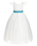 Ivory Cap Sleeves V-Back Lace Flower Girl Dress Special Occasions Junior Bridesmaid Gown 622T(2)