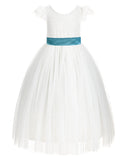 Ivory Cap Sleeves V-Back Lace Flower Girl Dress Special Occasions Junior Bridesmaid Gown 622T(2)