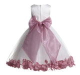 Ivory Tulle Floral Rose Petals Princess Wedding Pageant Recital Birthday Flower Girl Dress 007(2)