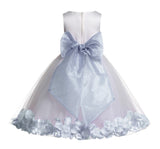 White Tulle Floral Rose Petals Princess Wedding Pageant Recital Birthday Flower Girl Dress 007(1)