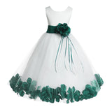 White Tulle Floral Rose Petals Princess Wedding Pageant Recital Birthday Flower Girl Dress 007(2)