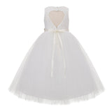 Long Length Floral Lace Heart Shaped Cutout Flower Girl Dress with Rhinestone Sash Ballroom 172R1