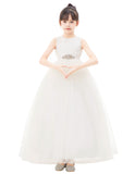 Heart Cutout Floral Lace Flower Girl Dress with Rhinestone Sash Junior Bridesmaid Gown Toddler 172R3