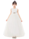 Heart Cutout Floral Lace Flower Girl Dress with Rhinestone Sash Junior Bridesmaid Gown Toddler 172R3