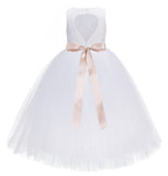 Heart Cutout Floral Lace Flower Girl Dress with Rhinestone Sash Junior Bridesmaid Gown Toddler 172R3