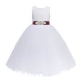 Heart Cutout Floral Lace Flower Girl Dress with Rhinestone Sash Junior Bridesmaid Gown Toddler 172R3