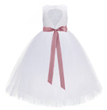 Heart Cutout Floral Lace Flower Girl Dress with Rhinestone Sash Junior Bridesmaid Gown Toddler 172R3