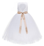 Heart Cutout Floral Lace Flower Girl Dress with Rhinestone Sash Junior Bridesmaid Gown Toddler 172R3