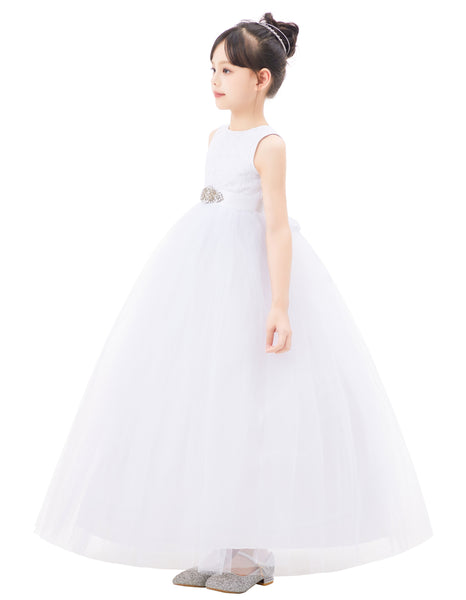 Heart Cutout Floral Lace Flower Girl Dress with Rhinestone Sash Junior Bridesmaid Gown Toddler 172R3