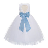 White Floral Lace Heart Cutout Flower Girl Dress Communion Baptism Junior Bridesmaid Dress 172T(3)