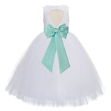 White Floral Lace Heart Cutout Flower Girl Dress Communion Baptism Junior Bridesmaid Dress 172T(5)