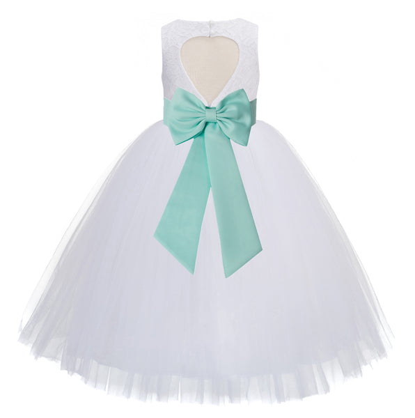 White Floral Lace Heart Cutout Flower Girl Dress Communion Baptism Junior Bridesmaid Dress 172T(5)