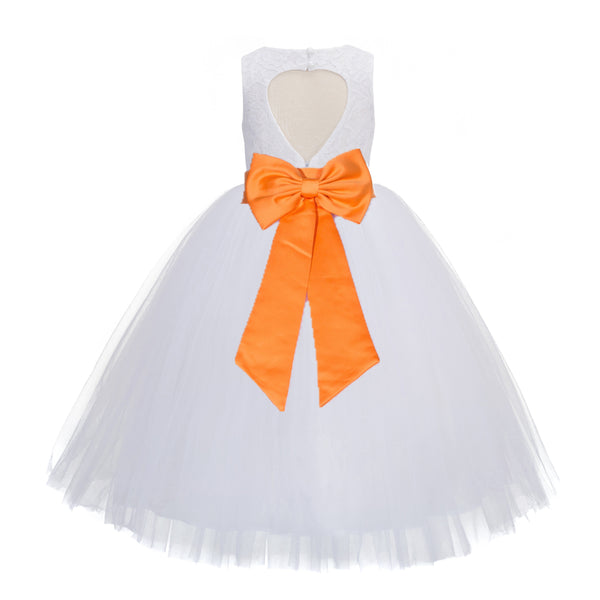 White Floral Lace Heart Cutout Flower Girl Dress Communion Baptism Junior Bridesmaid Dress 172T(2)