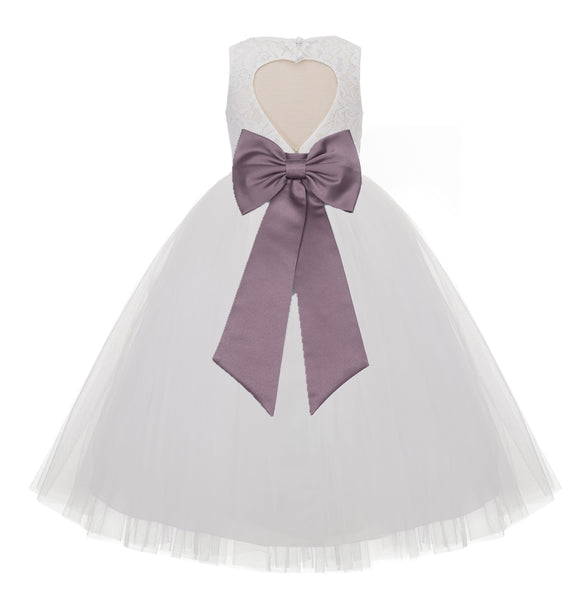 Ivory Floral Lace Heart Cutout Flower Girl Dress Communion Baptism Junior Bridesmaid Dress 172T(4)
