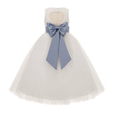 Ivory Floral Lace Heart Cutout Flower Girl Dress Communion Baptism Junior Bridesmaid Dress 172T(1)