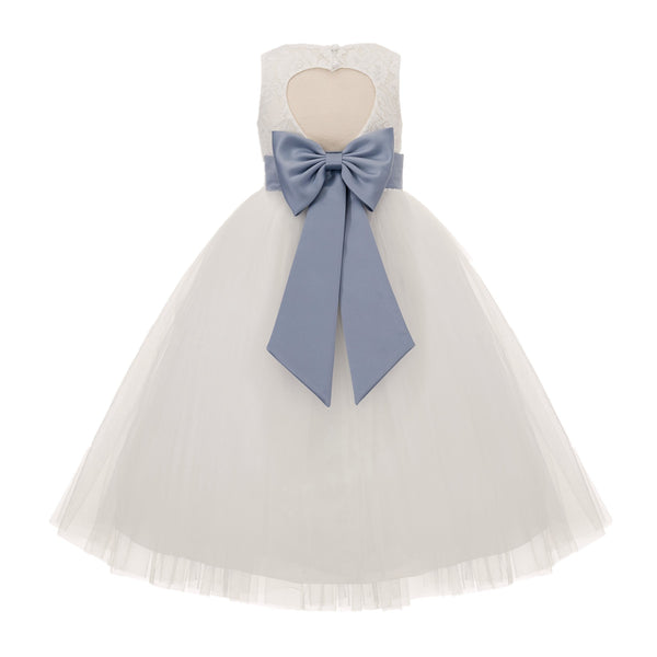 Ivory Floral Lace Heart Cutout Flower Girl Dress Communion Baptism Junior Bridesmaid Dress 172T(1)