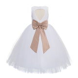 White Floral Lace Heart Cutout Flower Girl Dress Communion Baptism Junior Bridesmaid Dress 172T(1)