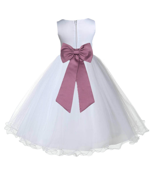 White Formal Wedding Pageant Special Occasions Rattail Edge Tulle Flower Girl Dress 829T(2)