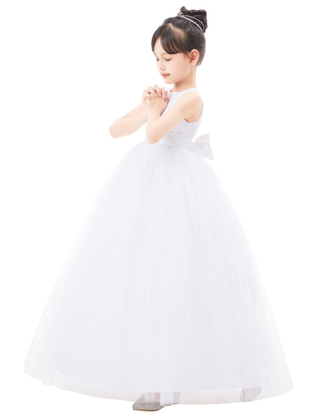 Floral Lace Heart Cutout Flower Girl Dresses for Wedding Pageants Junior Bridesmaid Gown 172noFT