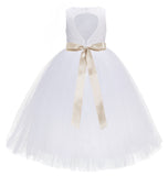 Heart Cutout Floral Lace Flower Girl Dress with Rhinestone Sash Junior Bridesmaid Gown Toddler 172R3