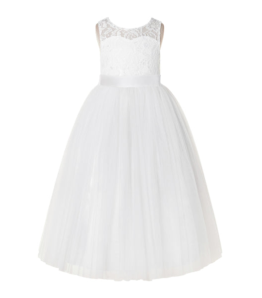 Floral Lace Tulle Keyhole Back Scoop Neck A-Line Flower Girl Dress for Toddler Mini Bridal Gown 178R