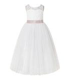 Floral Lace Tulle Keyhole Back Scoop Neck A-Line Flower Girl Dress for Toddler Mini Bridal Gown 178R