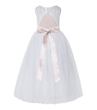 Floral Lace Tulle Keyhole Back Scoop Neck A-Line Flower Girl Dress for Toddler Mini Bridal Gown 178R