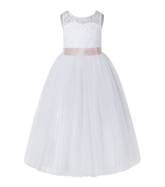 Floral Lace Tulle Keyhole Back Scoop Neck A-Line Flower Girl Dress for Toddler Mini Bridal Gown 178R