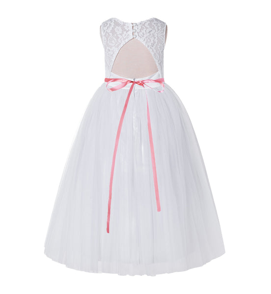 Illusion Lace Scoop Neck A-Line Flower Girl Dresses with Rhinestone Sash for Ballroom Dance 178R4