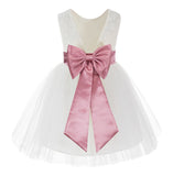 Knee Length Backless Ivory Lace Flower Girl Dress with Tiebow Dance Recital for Toddlers 206T(6)