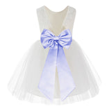 Knee Length Backless Ivory Lace Flower Girl Dress with Tiebow Dance Recital for Toddlers 206T(2)