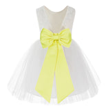 Knee Length Backless Ivory Lace Flower Girl Dress with Tiebow Dance Recital for Toddlers 206T(2)