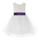 Knee Length Backless Ivory Lace Flower Girl Dress with Tiebow Dance Recital for Toddlers 206T(3)